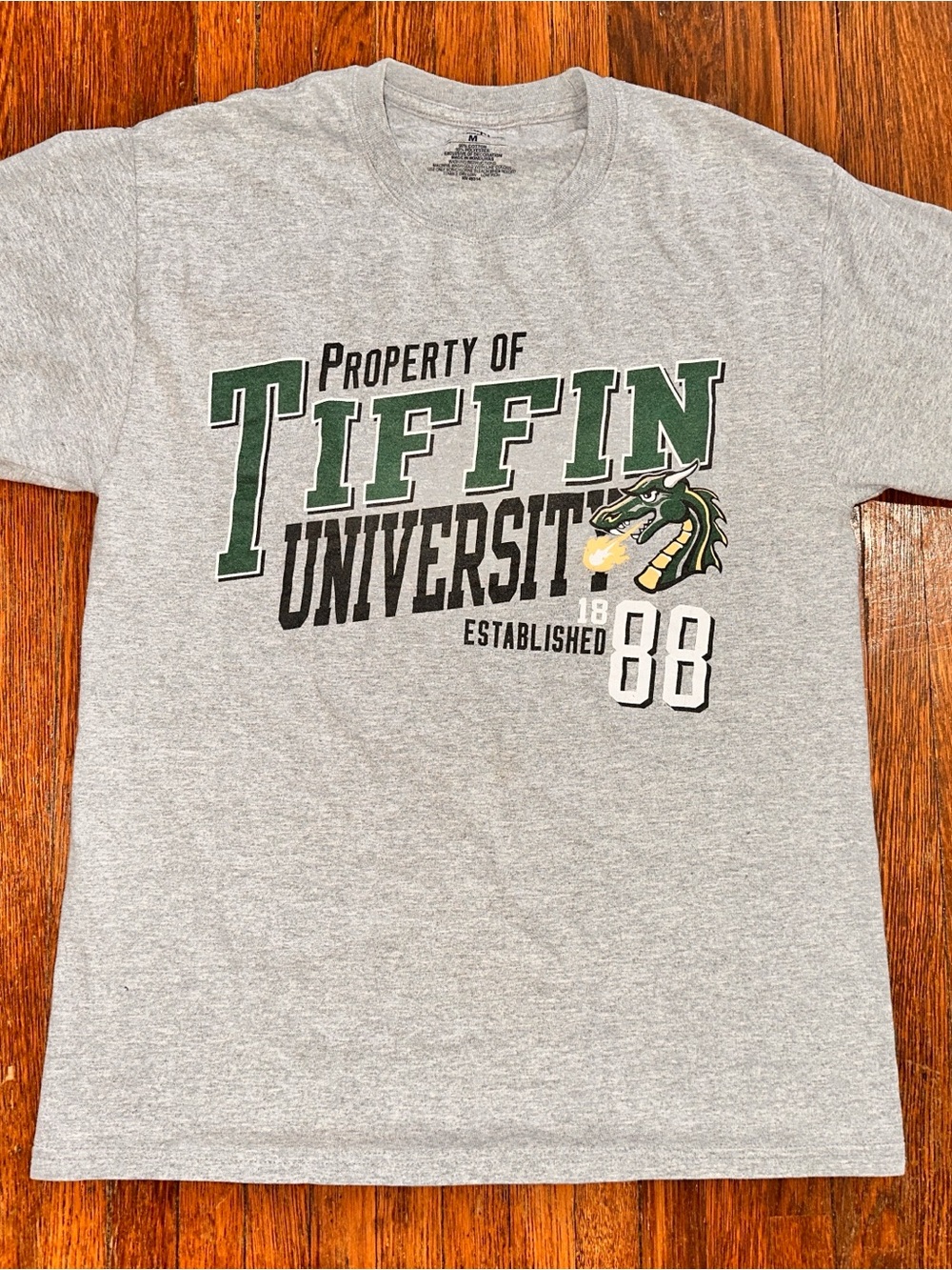 Men’s Medium Tiffin University Ohio Green Dragon College Shirt